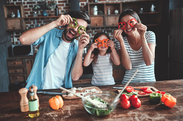 Family on kitchen