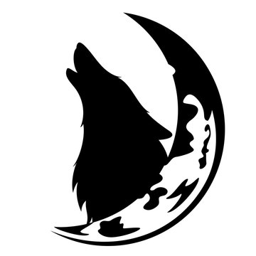 recommend clip art: howling wolf and moon crescent black and white vector design
