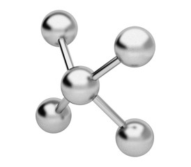 3d rendering illustration. Chrome polished molecule model abstract concept. Molecular shape isolated on white background.