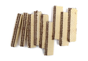 Wafers with chocolate filling, isolated on white background, top view