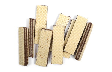 Wafers with chocolate filling, isolated on white background, top view