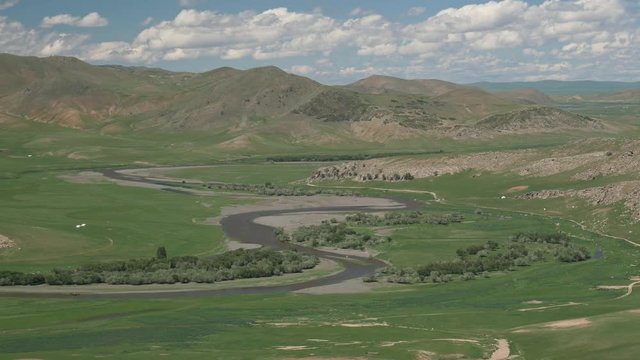 Clouds, hills, Orkhon river, Mongolia.