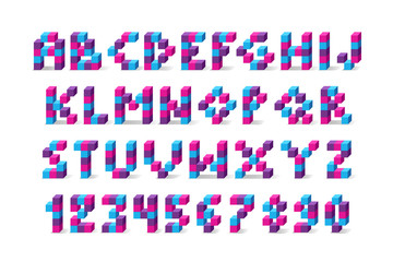 Pixel retro video game font.