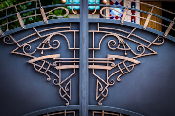 wrought-iron gates, ornamental forging, forged elements close-up