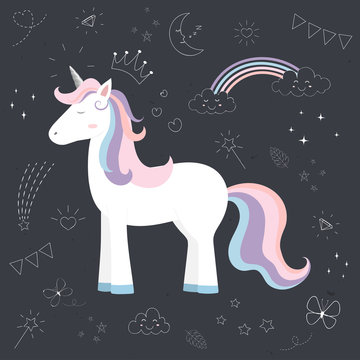 Fototapeta Cute Unicorn Princess, Magic creature.