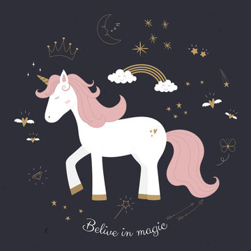 Fototapeta Cute Unicorn Princess, Magic creature.