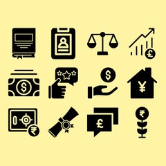 Profits, safebox and diploma related premium icon set