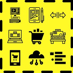 Simple 9 icon set of online related smartphone, seo, shopping cart and cloud computing vector icons. Collection Illustration