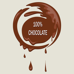 Stain from melted chocolate. Round seal made of chocolate. Logo, Realistic chocolate saver isolated on white background. Vector image.