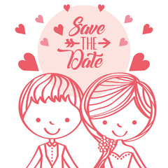 cute couple love save the date card vector illustration