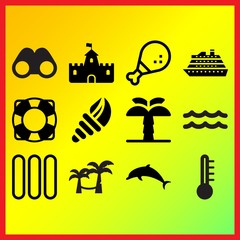 Palm tree, thermometer with no heat and cruise liner related icons set