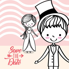 cute wedding couple greeting card save the date vector illustration