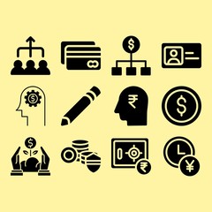 Teamwork, money and credit card related premium icon set