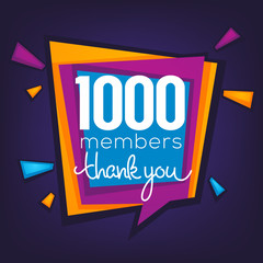 1000 members , thank you banner, confetti and lettering composition - 215962372