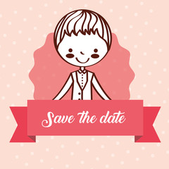 cute wedding groom girl romantic save the date vector illustration