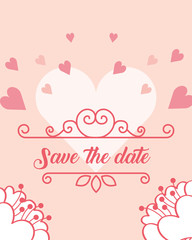 save the date typography wedding card hearts retro style vector illustration