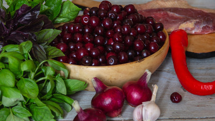 vegetables, berries and meat