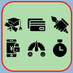 Simple 6 icon set of business related smartphone, design, chronometer and credit card vector icons. Collection Illustration