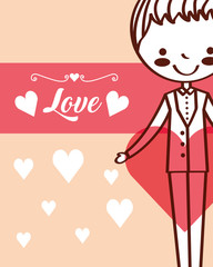 cute wedding booy groom with hearts love vector illustration