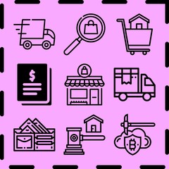 Simple 9 icon set of commerce related [iconsRandom:4] vector icons. Collection Illustration