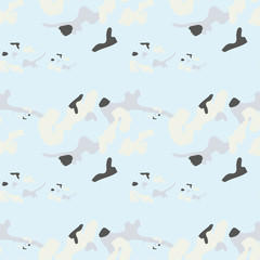 UFO military camouflage seamless pattern in light blue and different shades of grey and beige colors