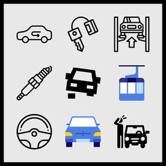 Simple 9 icon set of car related car key, car, station wagon and car vector icons. Collection Illustration
