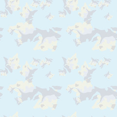 UFO military camouflage seamless pattern in light blue and different shades of grey and beige colors
