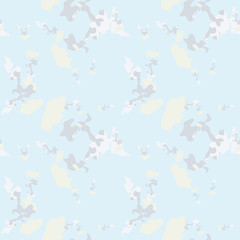 UFO military camouflage seamless pattern in light blue and different shades of grey and beige colors