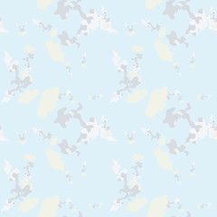 UFO military camouflage seamless pattern in light blue and different shades of grey and beige colors