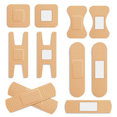 Vector Realistic adhesive elastic medical plaster, bandage elastic medical plasters vector set isolated on the white background.