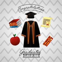 congratulations graduation dress hat books apple certificate vector illustration