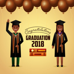 congratulations graduation brown balloons cute students greeting vector illustration