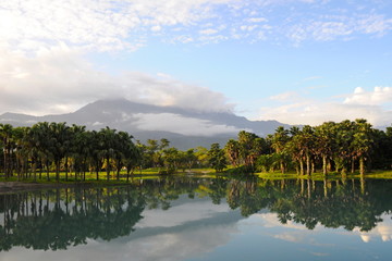 Beautiful landscape with reflections on lake at sunset in Hualien, Taiwan