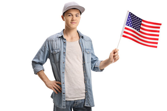 Teenager with an American flag