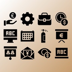 Extinguisher, yen and laptop related premium icon set