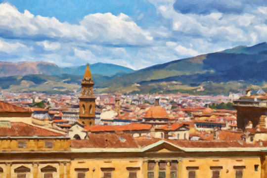 Painted on canvas painting view on Florence, Italy

