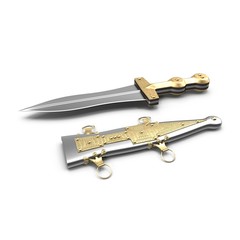 Roman Pugio Dagger with Sheath on white. 3D illustration