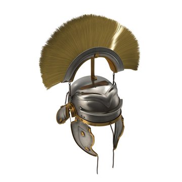 Roman Helmet with Crest on white. 3D illustration