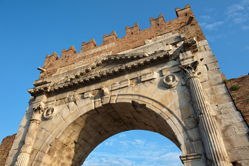 Fototapeta premium Famous place in Rimini, Italy. Arch of Augustus, the ancient gate of the city.