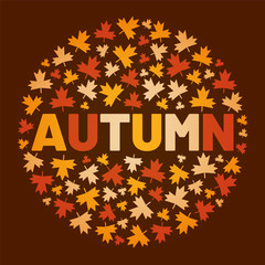 The word AUTUMN surrounded by tree leaf. Vector background illustration.