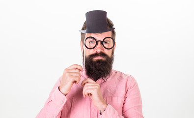 Signs someone is smarter than you. Man bearded hipster hold cardboard top hat and eyeglasses to look smarter white background. Guaranteed ways appear smarter. Tricks to seem smarter than you are