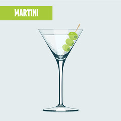 Martini cocktail with olives vector illustration