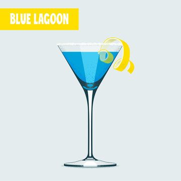 Blue lagoon cocktail in martini glass vector