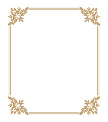 Thin gold beautiful decorative vintage frame for your design. Making menus, certificates, salons and boutiques. Gold frame on a dark background. Space for your text. Vector illustration.