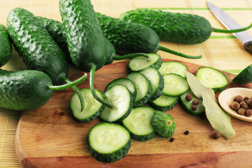 Cucumber on wooden background