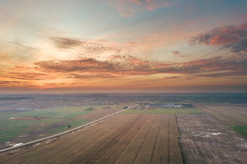Drone aerial view of agriculture fields