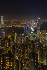 Fototapeta na wymiar Close up of Hong Kong skyscrapers at night