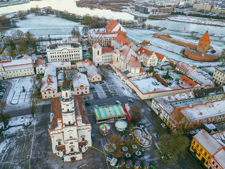 Drone aerial view of Kaunas old town