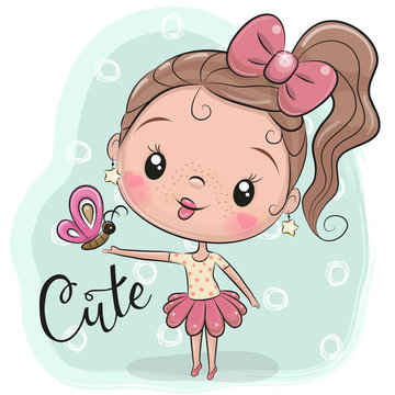 Cute Cartoon Girl with butterfly