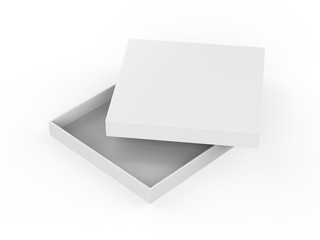 White cardboard package box, thin packaging box mock template on isolated white background. 3d Illustration